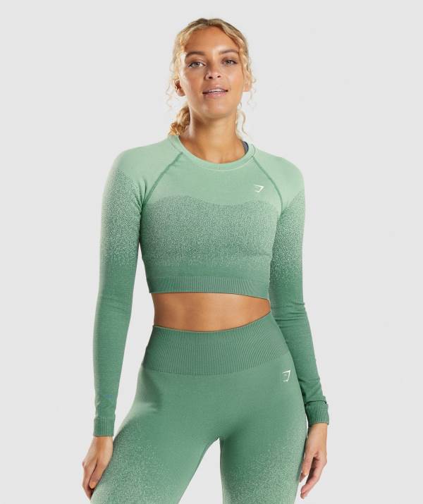Damske Crop Top Gymshark Adapt Ombre Seamless Long Sleeve Zelene Svetlo / Zelene | RV1823479